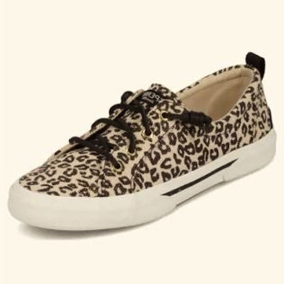 Sperry Cheetah Animal Print Cream and Brown Slip On Sneakers Women’s 7.5 EUC - Picture 1 of 6